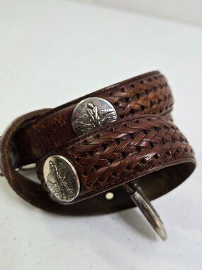 vintage ONYX brighton Golf leather belt 38 brown Concho weave Braided preppy